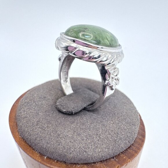VTG Sterling Silver 925 Green Gemstone Cabochon Statement Ring Size 7.25 - Picture 3 of 10